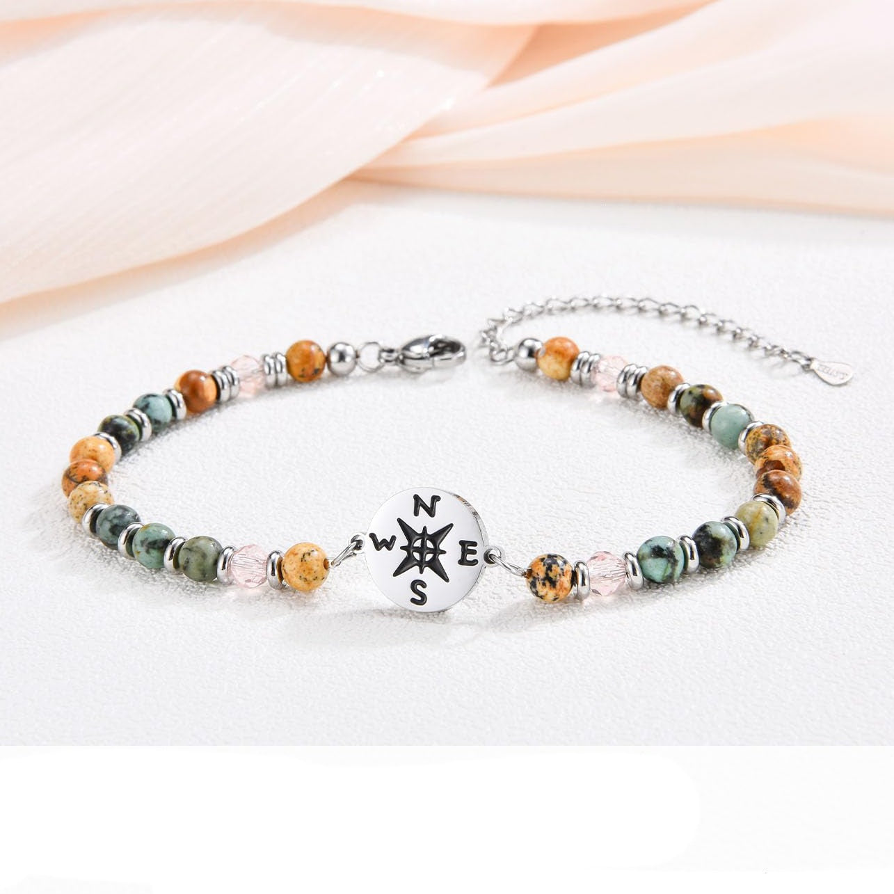 Minimalist Elegant Stainless Steel Geometric Compass Beaded Adjustable Bracelet