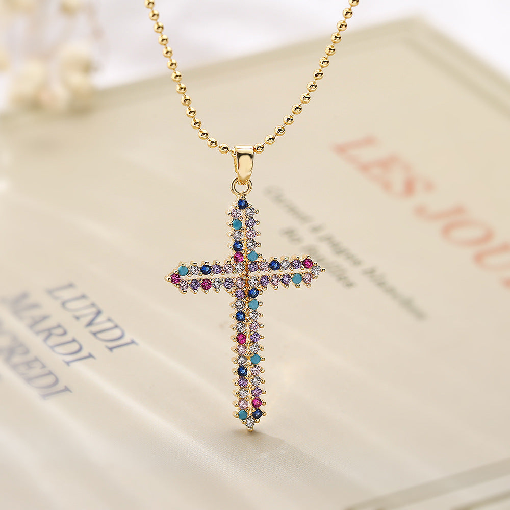 Collana con Pendente Geometrico Minimalista da Donna Base in Rame con Placcatura in Oro Vero e Intarsio di Zirconi