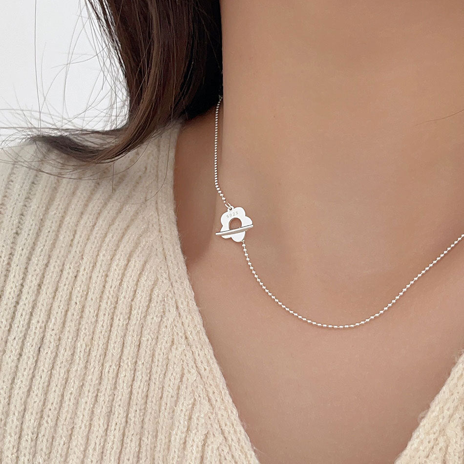 Sweet Minimalist 925 Sterling Silver Floral Round Bead Necklace