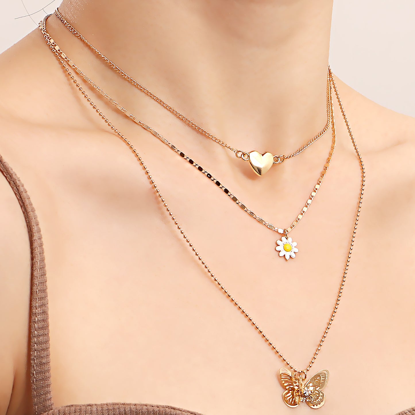 Minimalist Multi-Layer Hollow Butterfly Pendant Necklace for Women in Alloy with Plated Finish
