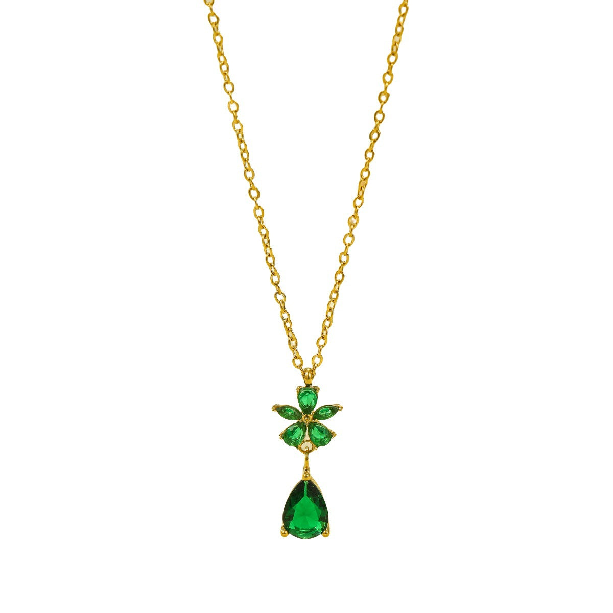 Collana da donna in acciaio inossidabile con zirconia a forma di petalo e finitura placcata