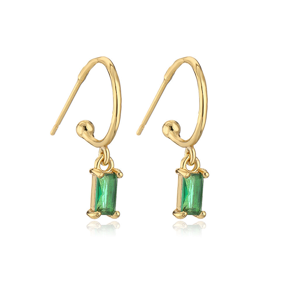 Minimalist Geometric Copper Earrings with Real Gold Plating and Cubic Zirconia Accents for Women