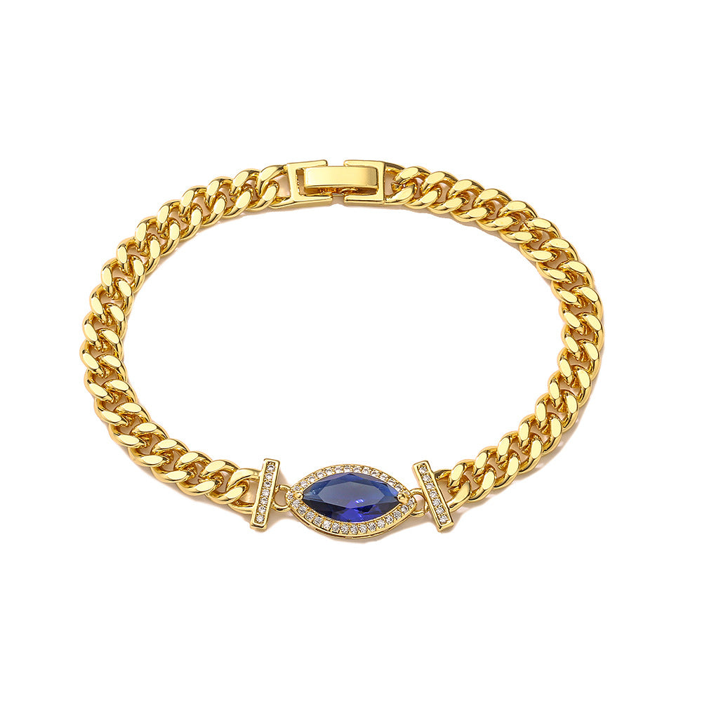 Fashionable Geometric Bracelet for Women Made of Brass with Real Gold Plating and Zircon Accents