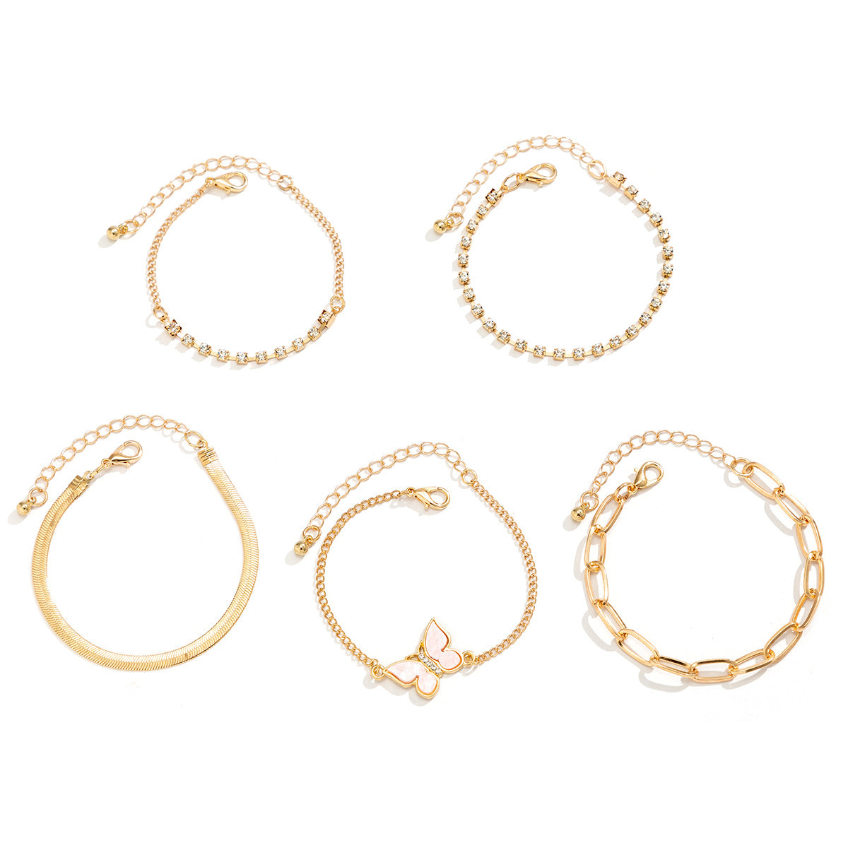 Bracciale a forma di farfalla in lega con intarsio di strass da donna, design minimalista a catena serpente, stile fresco e dolce