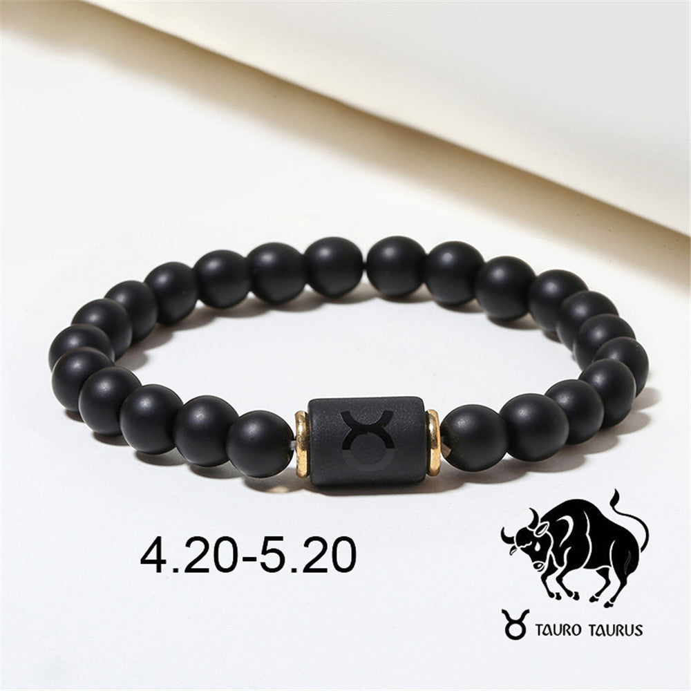 Matte Black Agate Geometric Beaded Bracelet for Men and Women