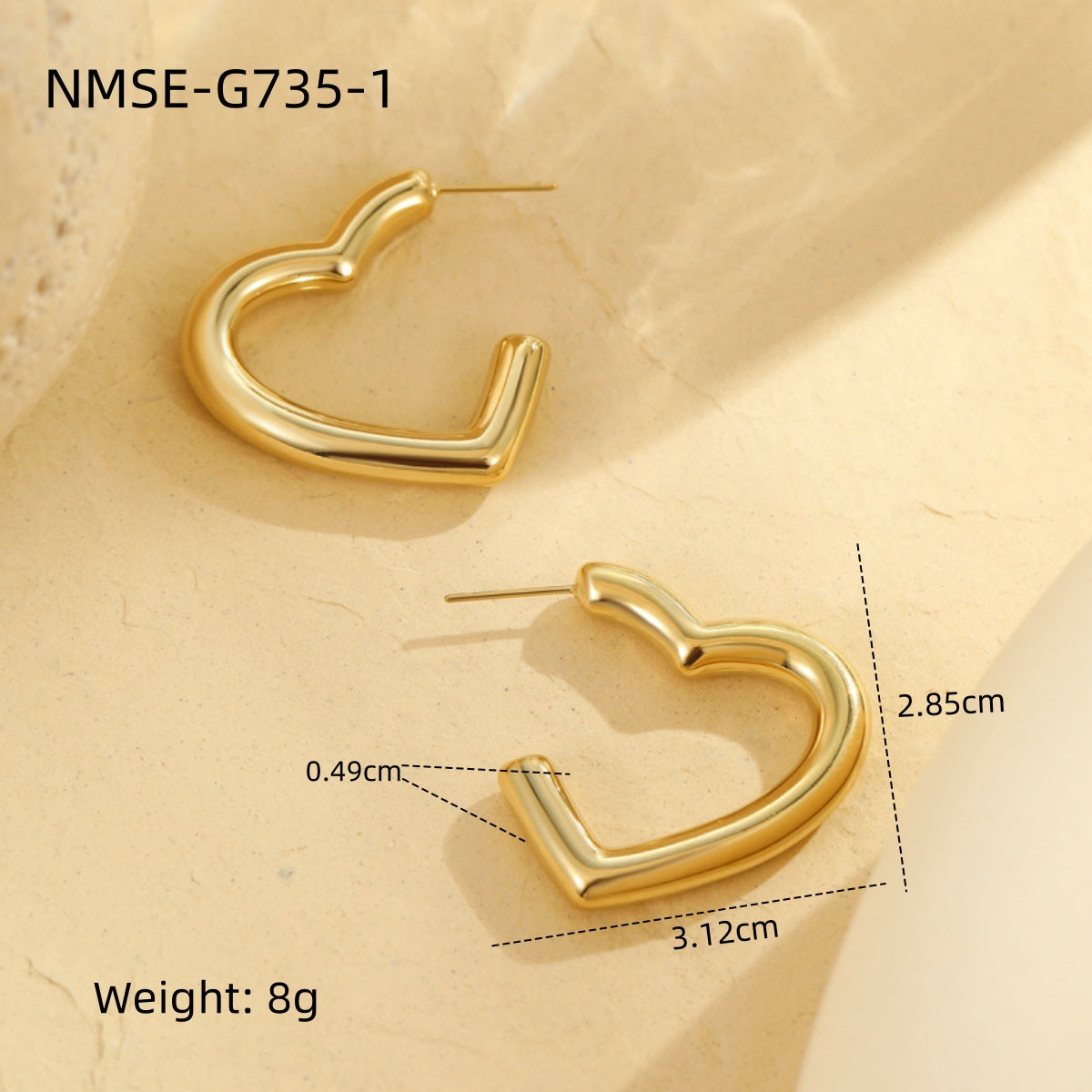 Pendientes de acero inoxidable con forma de estrella y corazón geométricos con baño de oro para mujer, elegantes para la oficina