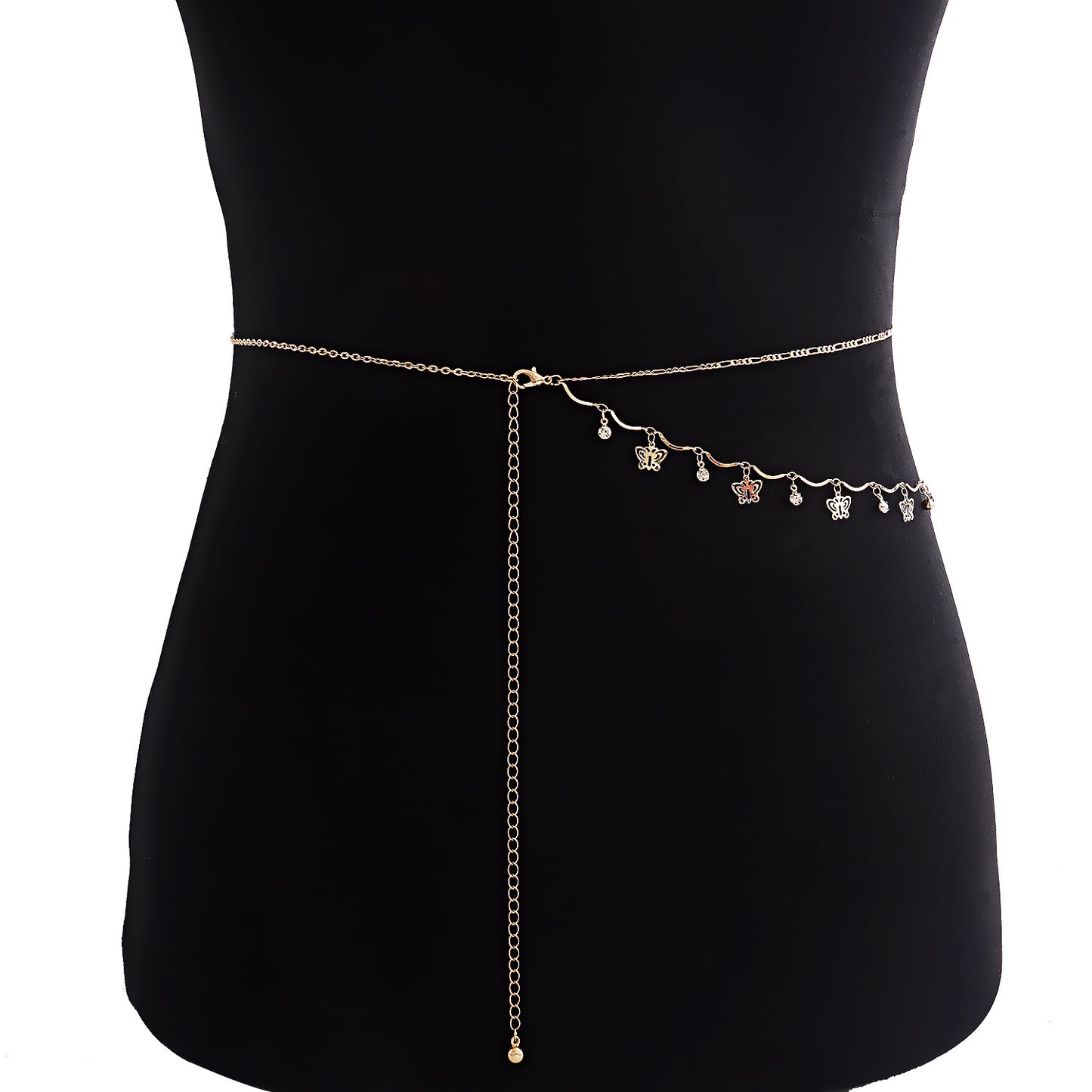 Minimalist Butterfly Pendant Waist Chain for Women with Acrylic and Zircon Inlay on Metal Base, Punk Style Tassel Accent