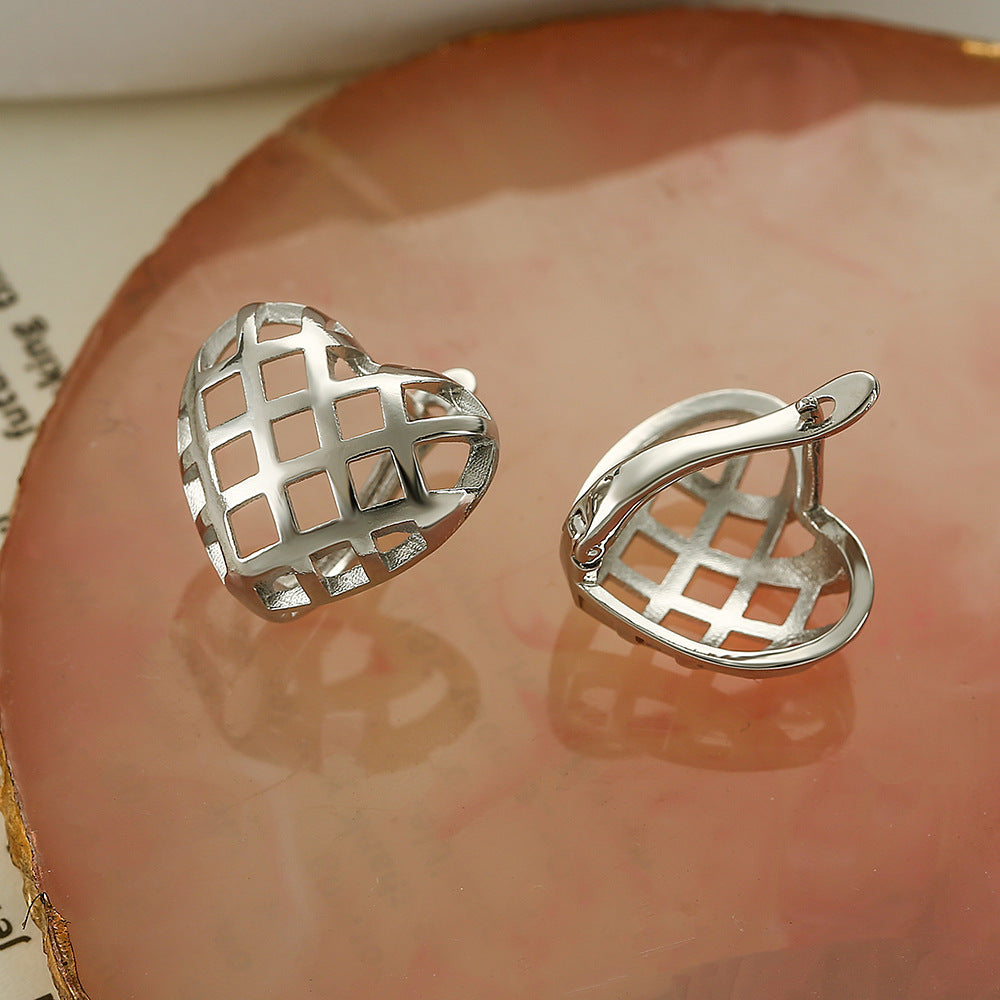 Minimalist Hollow Heart Geometric Earrings for Women in Copper with Micro-Pave Setting