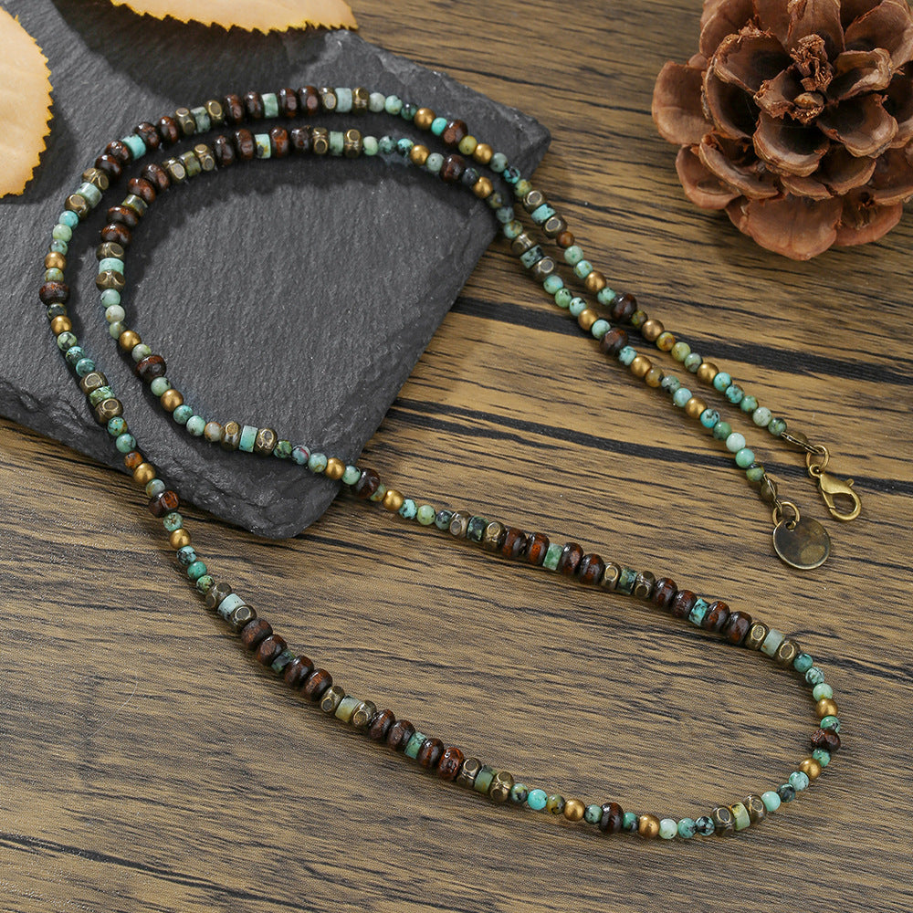 Vintage Geometric Round Turquoise Alloy Beaded Long Necklace for Unisex