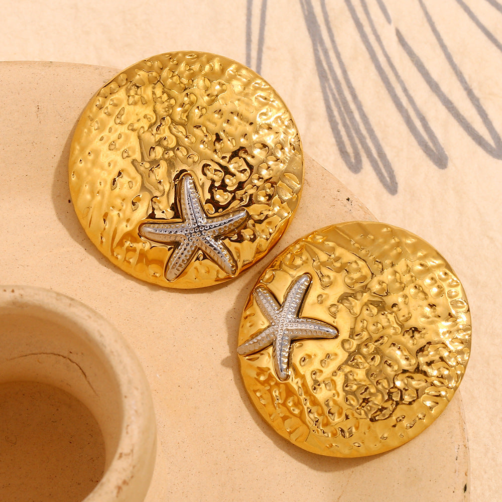 Orecchini Geometrici in Acciaio Inossidabile Placcati Oro 18K da Donna, a Scudo e a Stella, Orecchini a Perno alla Moda