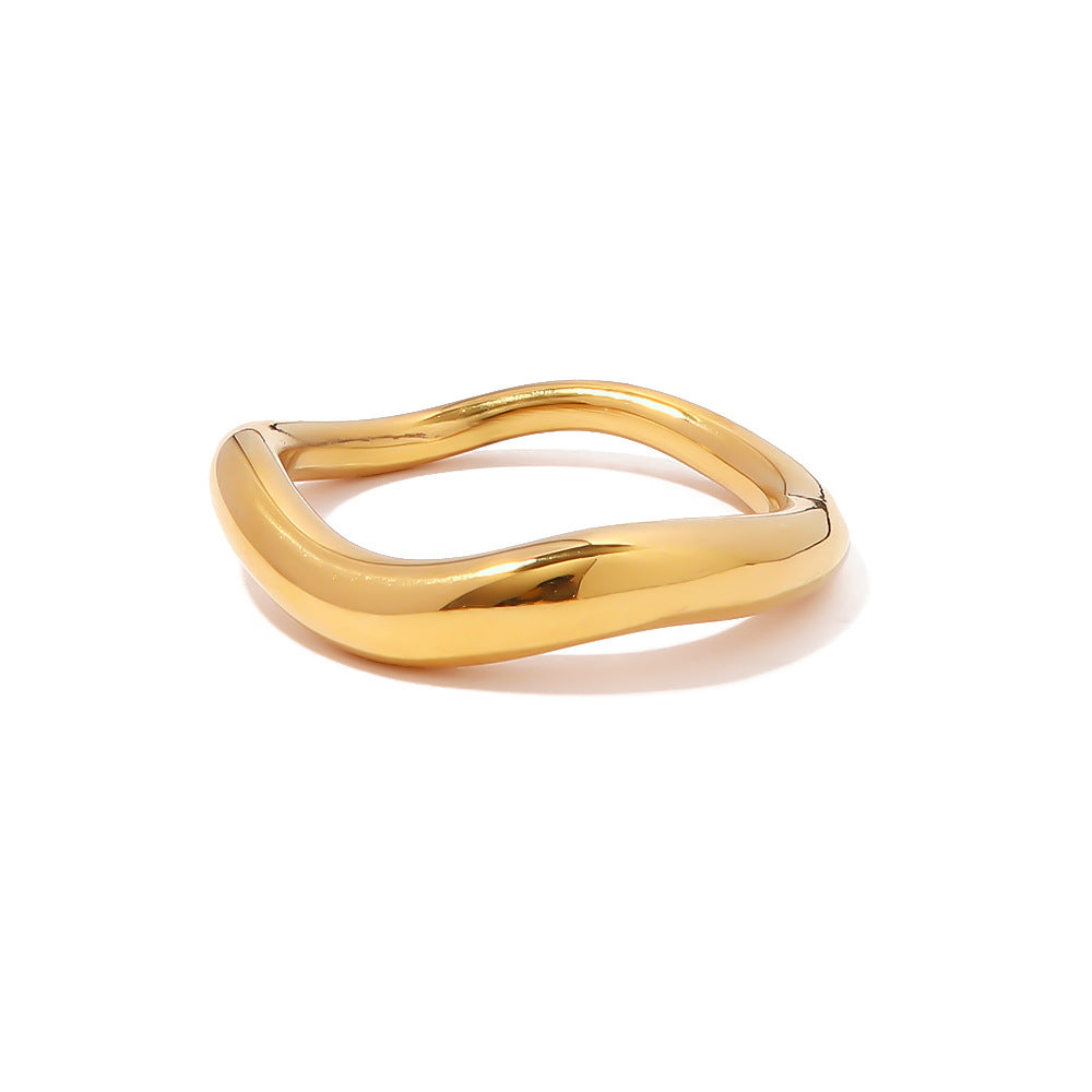 Minimalist Geometric Stainless Steel Ring with 18K Gold Plating for Women