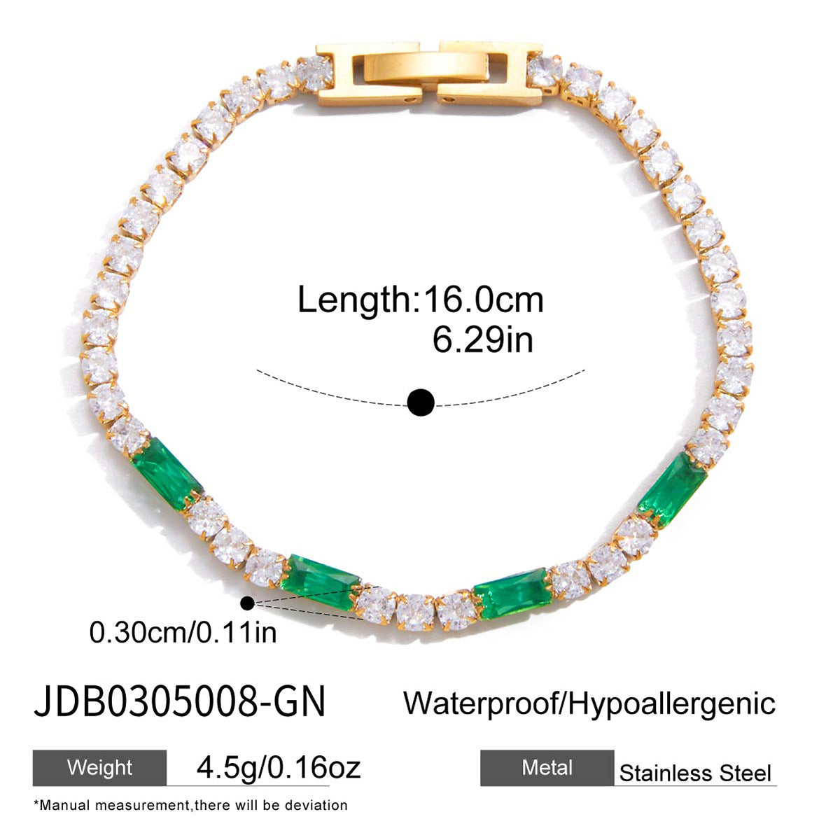 Bracciale da donna in acciaio inossidabile placcato con zirconia cubica geometrica, stile lusso minimalista