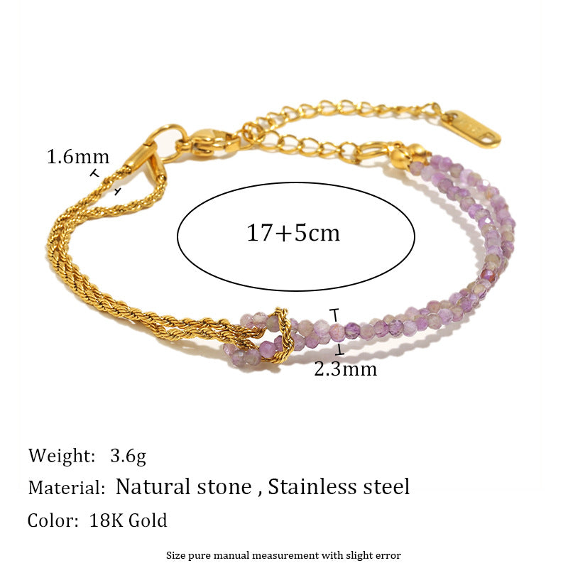 Bracciale a catena ritorta in acciaio inossidabile geometrico alla moda con placcatura in oro 18 carati e dettagli in pietra naturale da donna