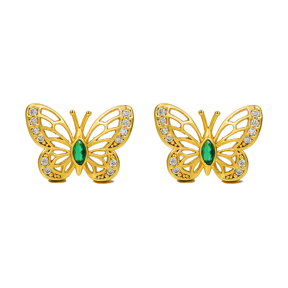Minimalist Geometric Gold Plated Brass Stud Earrings with Micro-set Cubic Zirconia Smile Face