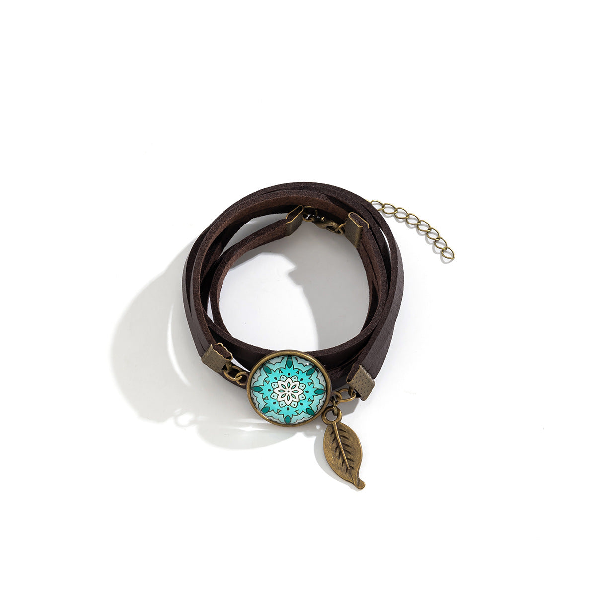 Vintage Minimalist Zinc Alloy Plated Animal Leaf Leather Bracelet Unisex Woven Beaded Hand Rope