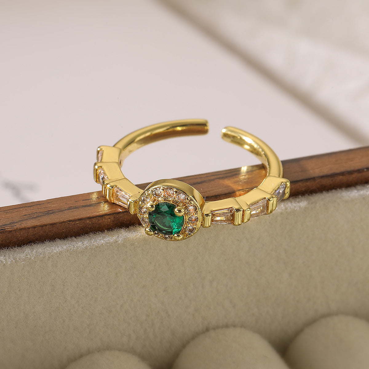 Minimalist Geometric Open Ring for Women Made of Brass with Real Gold Plating and Zircon Inlay