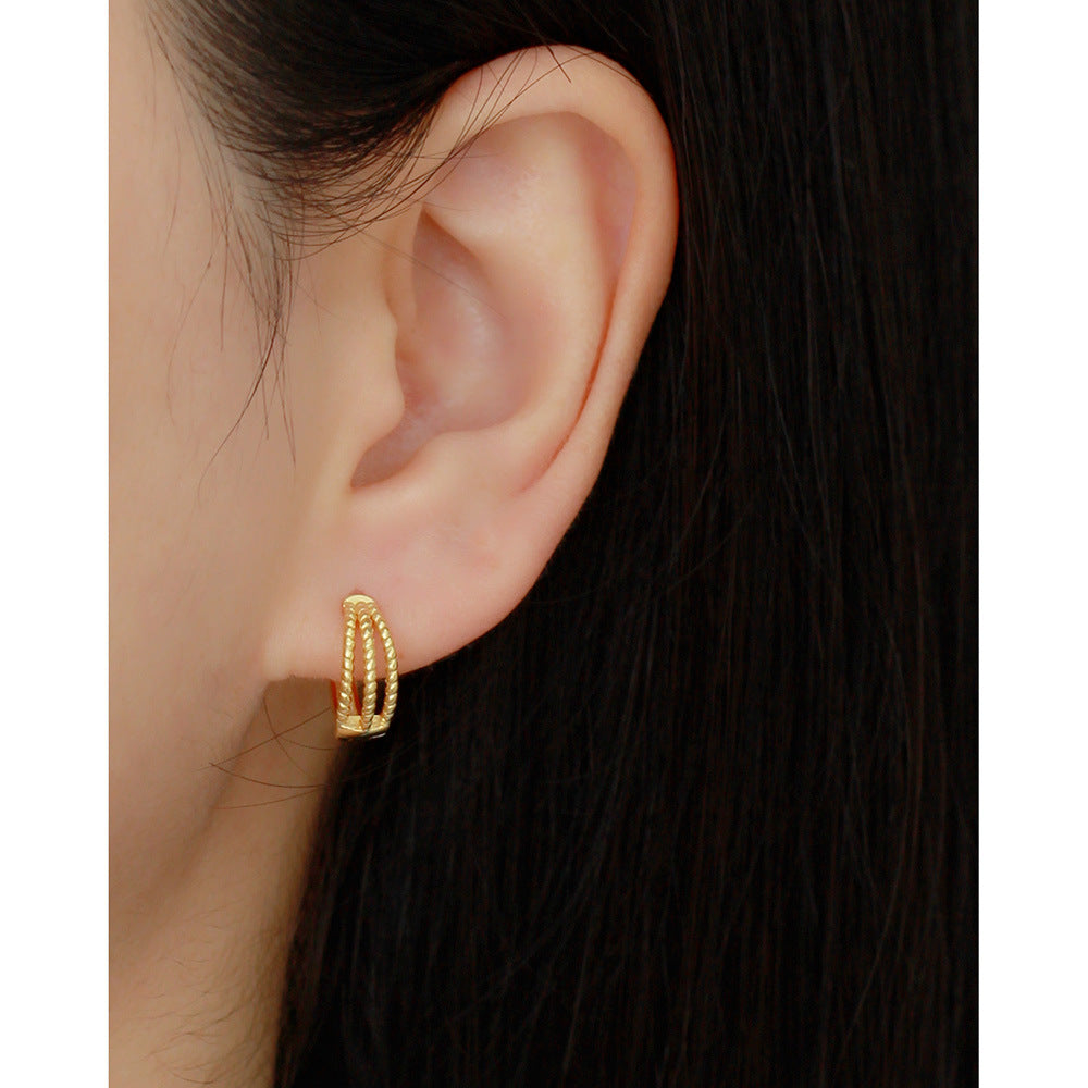Elegant 925 Sterling Silver Geometric Triple Layer Rope Hoop Earrings for Women
