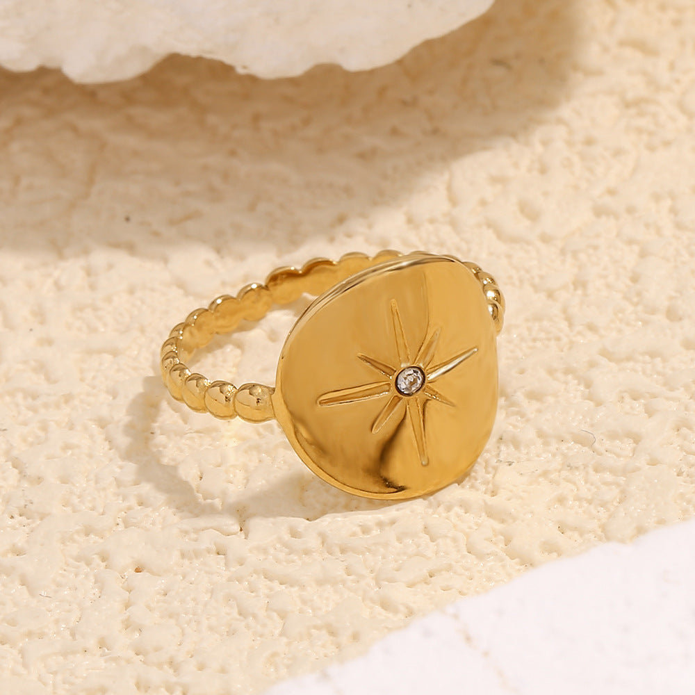 Anillo de estrella de ocho puntas ajustable de acero inoxidable chapado en oro de 18 quilates, geométrico y minimalista para mujer