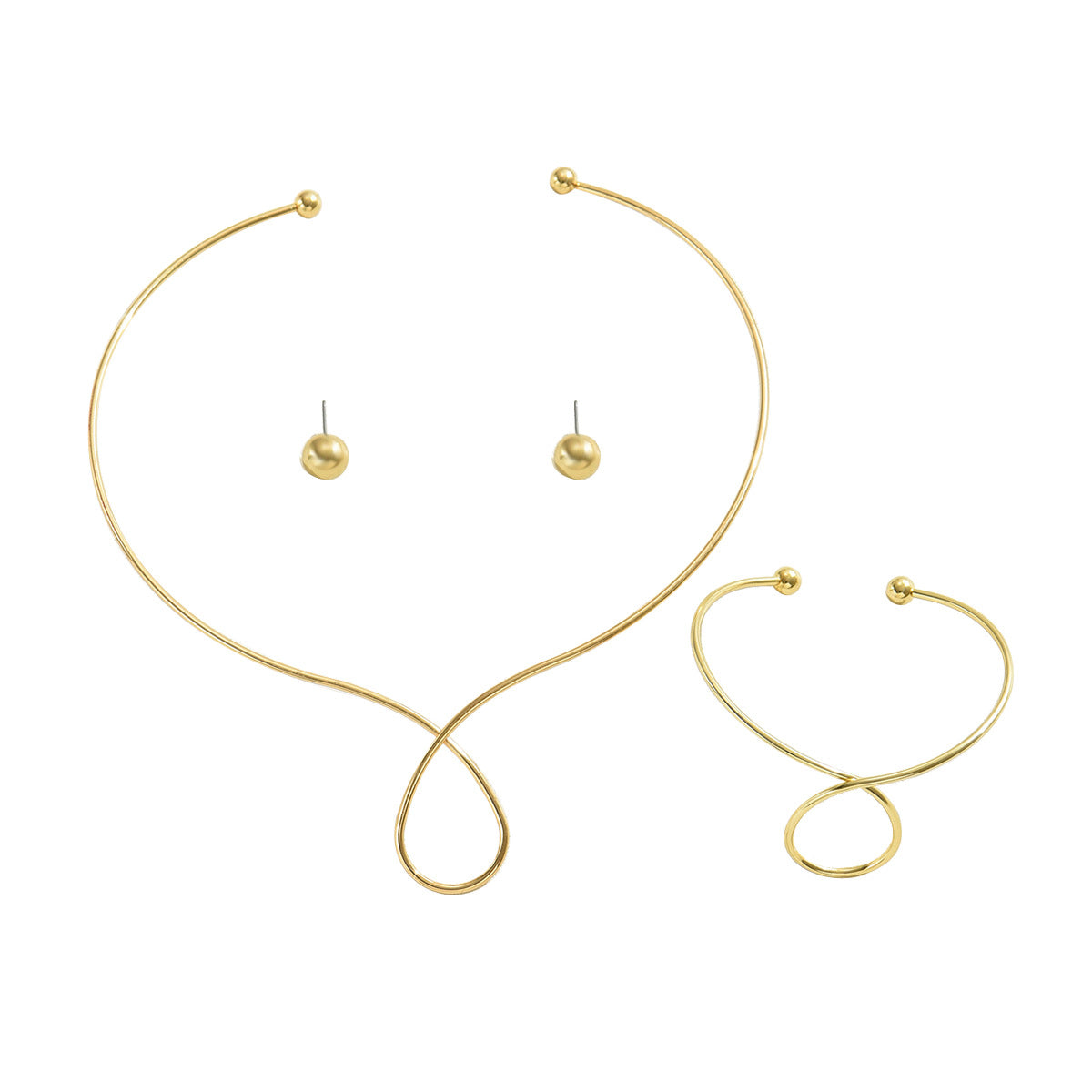 Set minimalist di collana, orecchini e bracciale geometrici in lega con finitura placcata da donna
