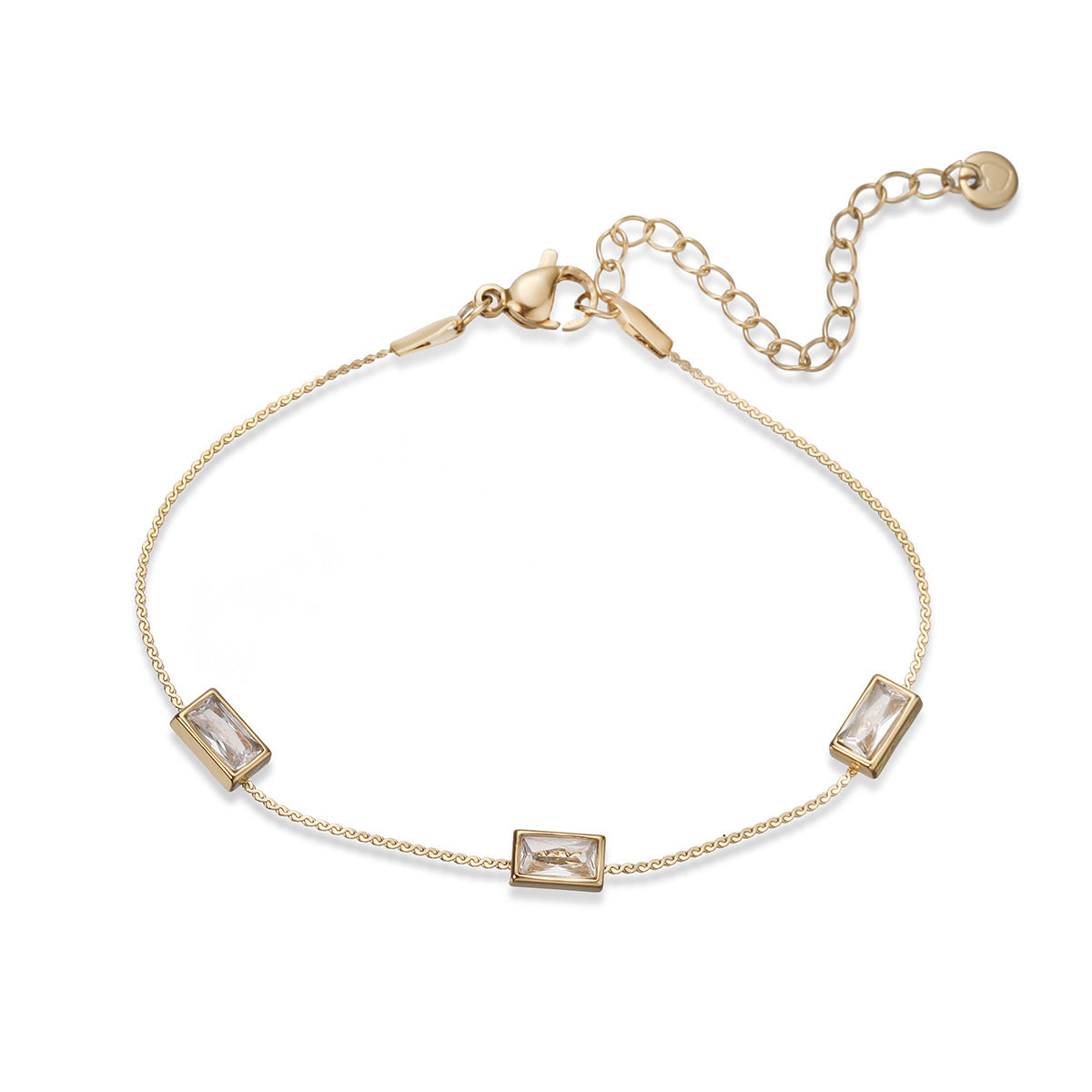 Minimalist Luxury 18K Gold Plated Geometric Stainless Steel Bracelet with Cubic Zirconia for Women