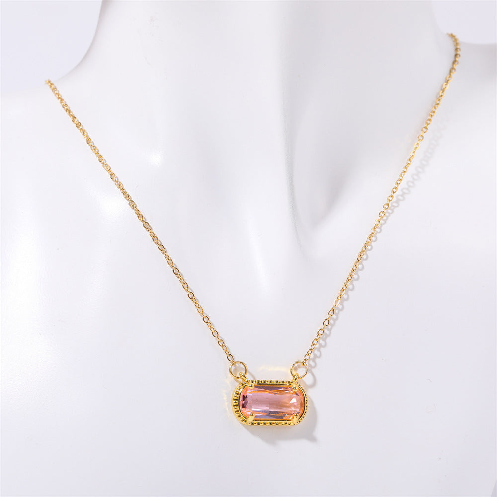 Elegant Oval Green Zircon Necklace in Copper with Electroplated Finish for Women