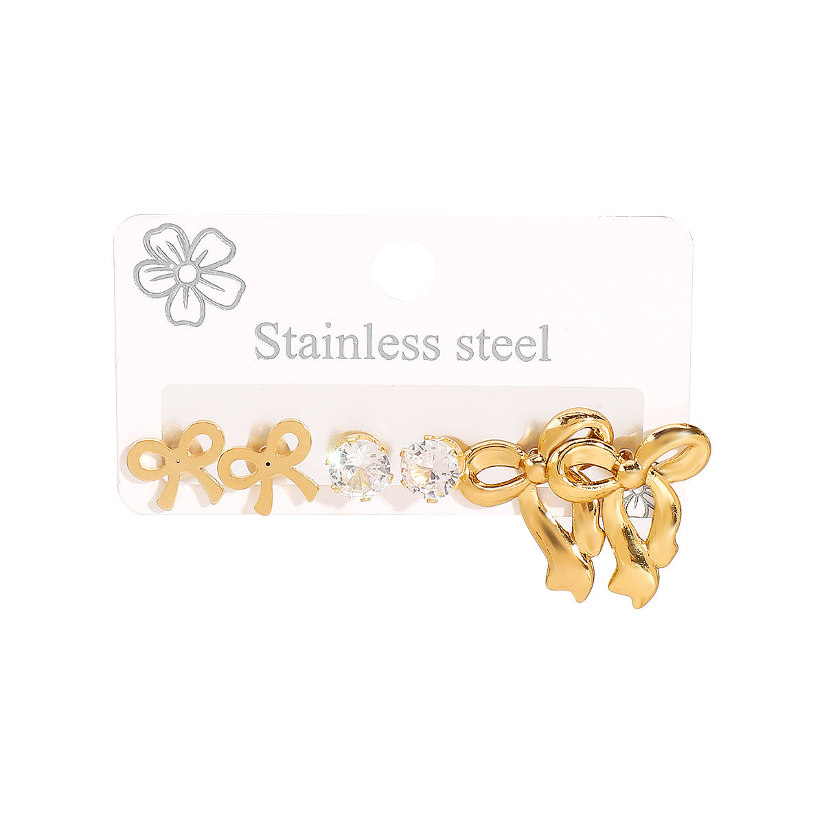 Orecchini a perno con strass bianchi geometrici a forma di cuore a farfalla, in acciaio inossidabile placcato oro 14K, minimalisti, da donna
