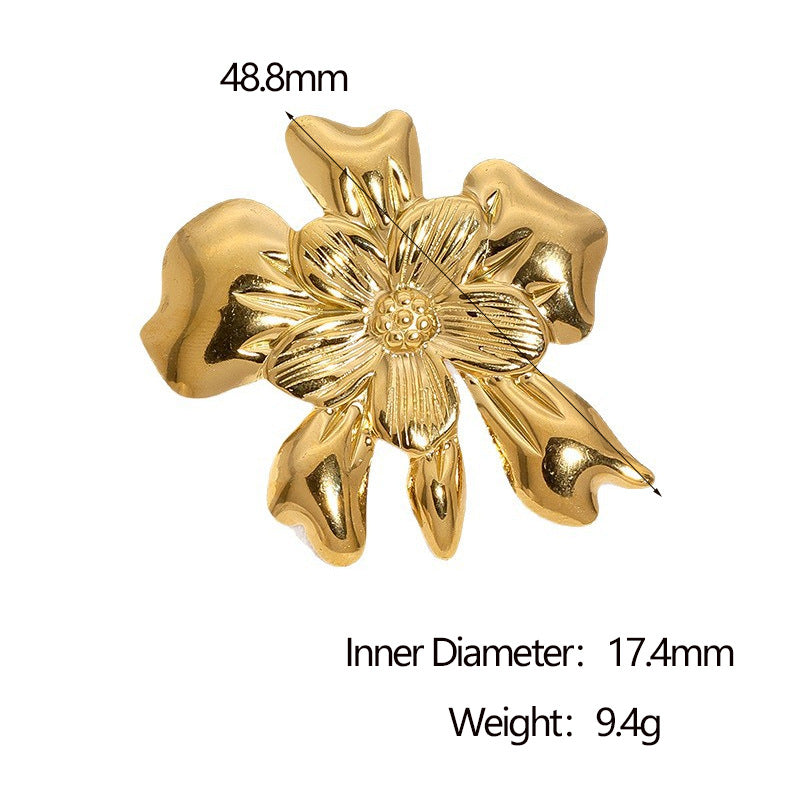Anello Aperto Floreale Minimalista da Donna in Acciaio Inox con Placcatura in Oro