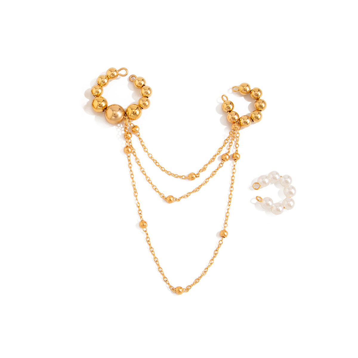 Minimalist Round Plated Brass Ear Cuff with Pearl Tassel