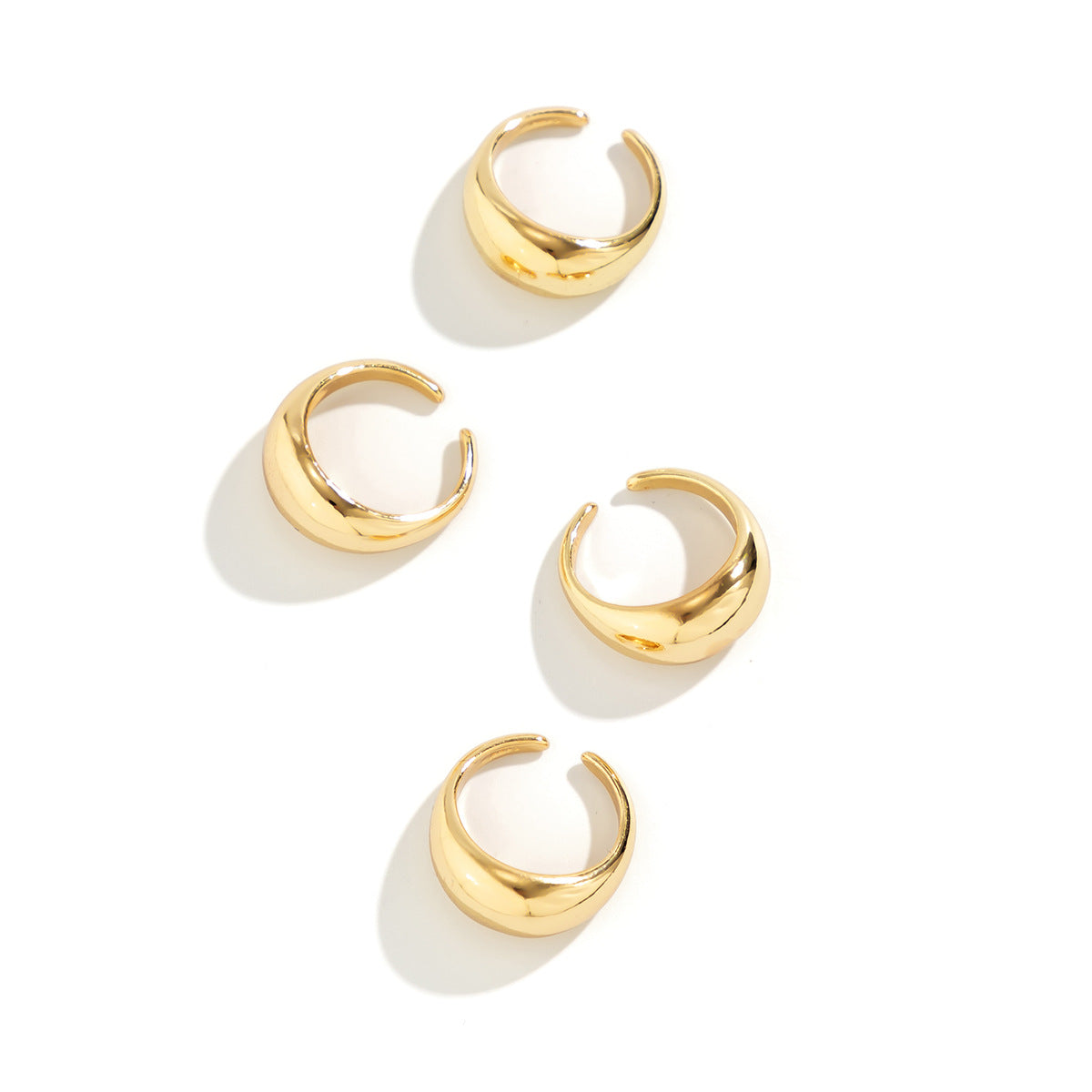Minimalist Geometric Polished Alloy Ring Set for Women with Smooth Rounded Open Band Design