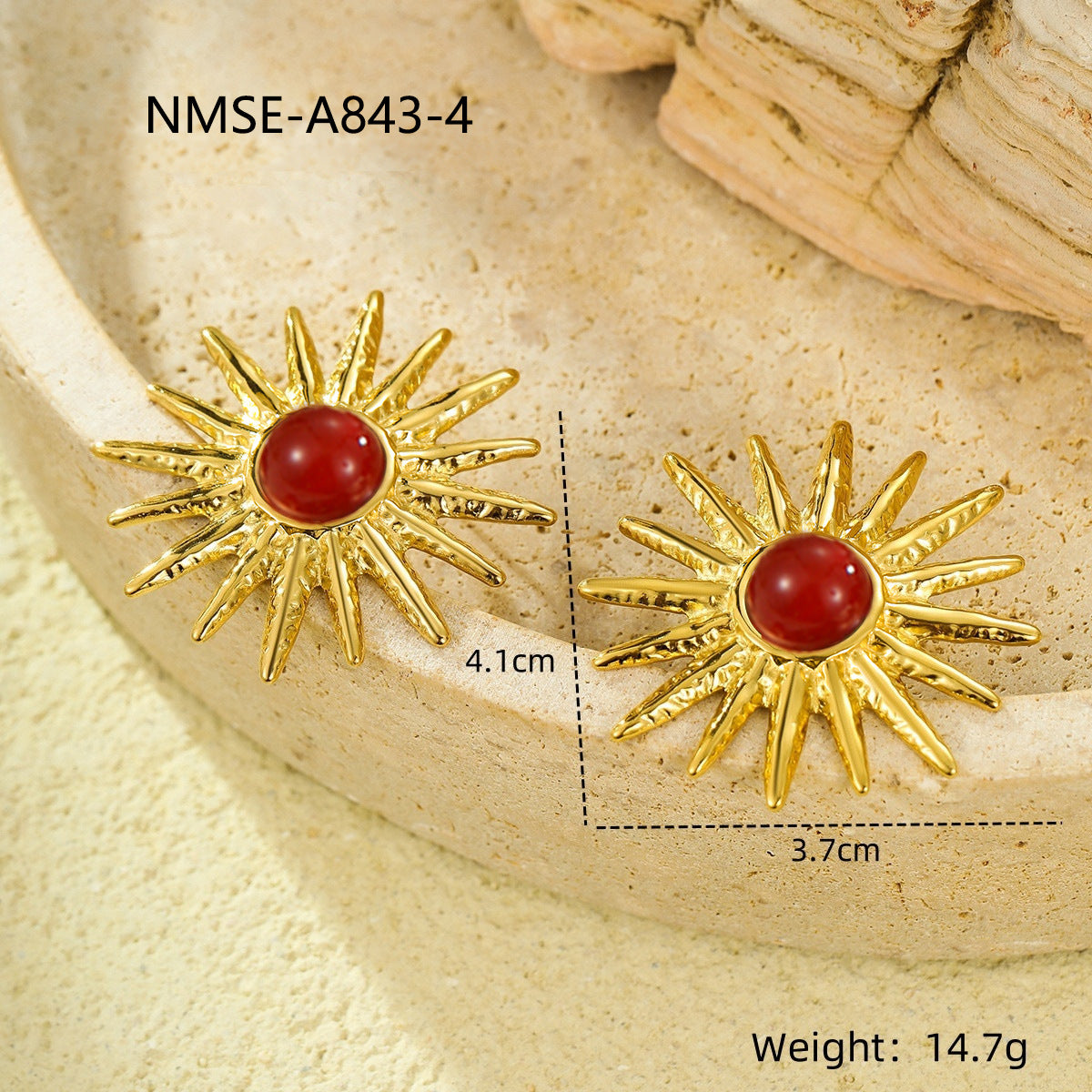 Orecchini a perno da donna vintage a forma di girasole in acciaio inossidabile placcato oro
