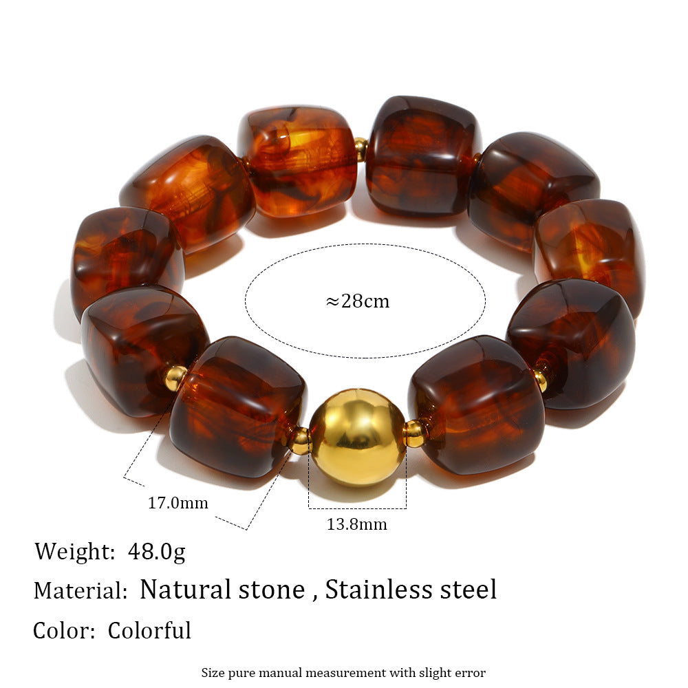 Bracciale vintage da donna con perline acriliche geometriche quadrate e placcato oro