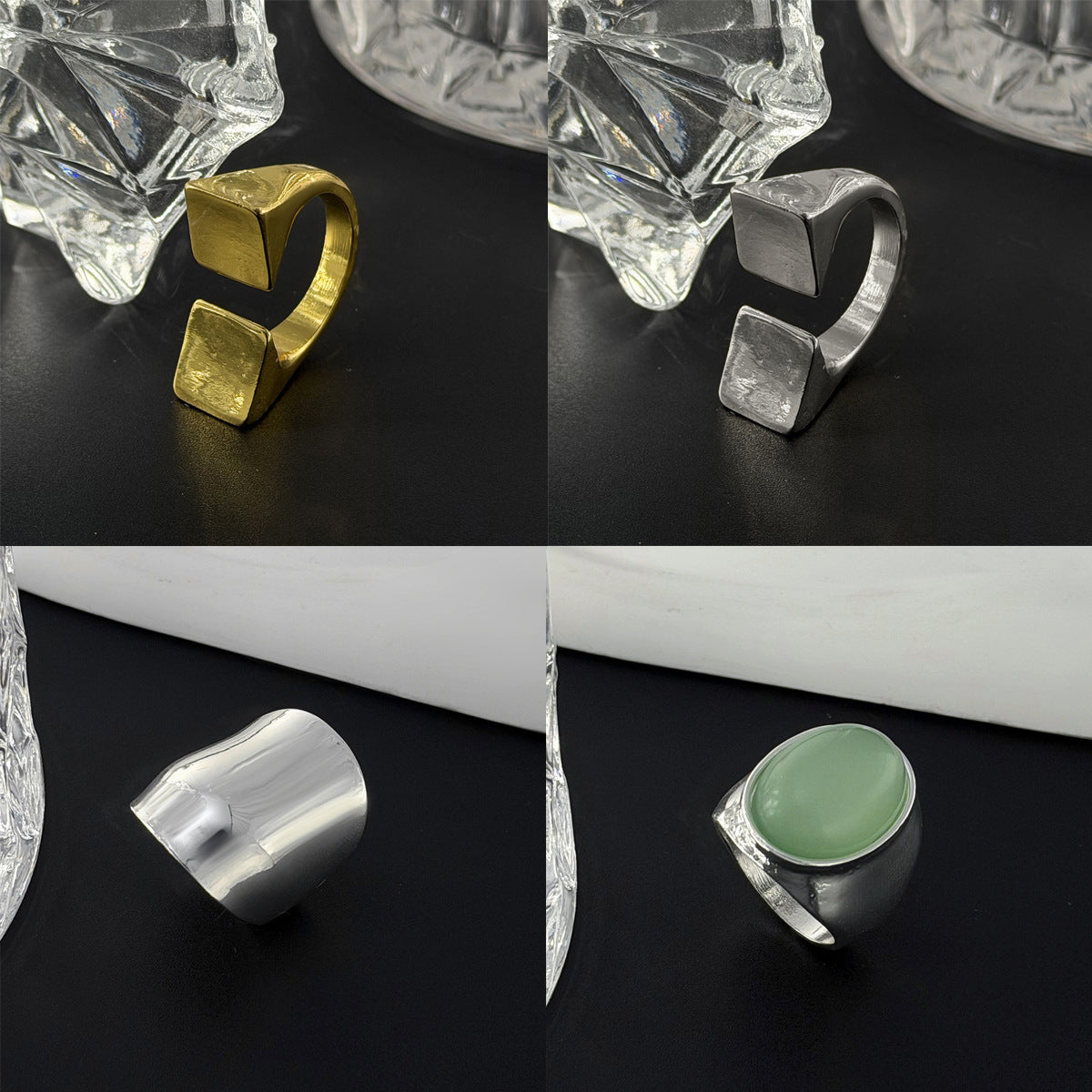 Trendy Geometric Square Zinc Alloy Plated Gemstone Ring for Women