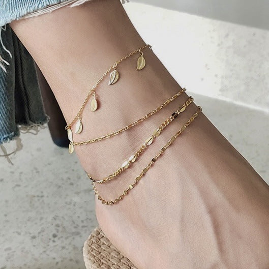 Minimalist 925 Sterling Silver Leaf Star Anklet for Women