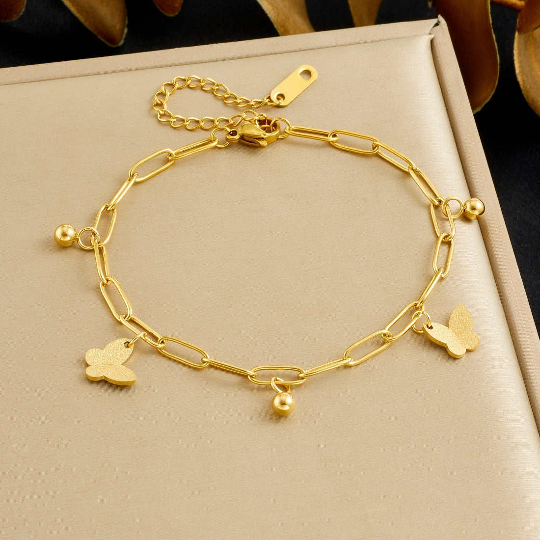 Matte Gold Plated Stainless Steel Butterfly Bracelet for Women