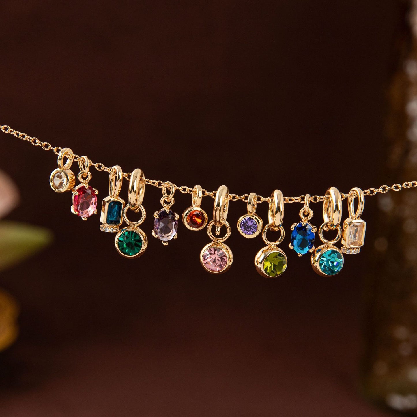 Vintage Geometric Stainless Steel 18K Gold PVD Plated DIY Charm Bar Necklace with 12 Birthstones