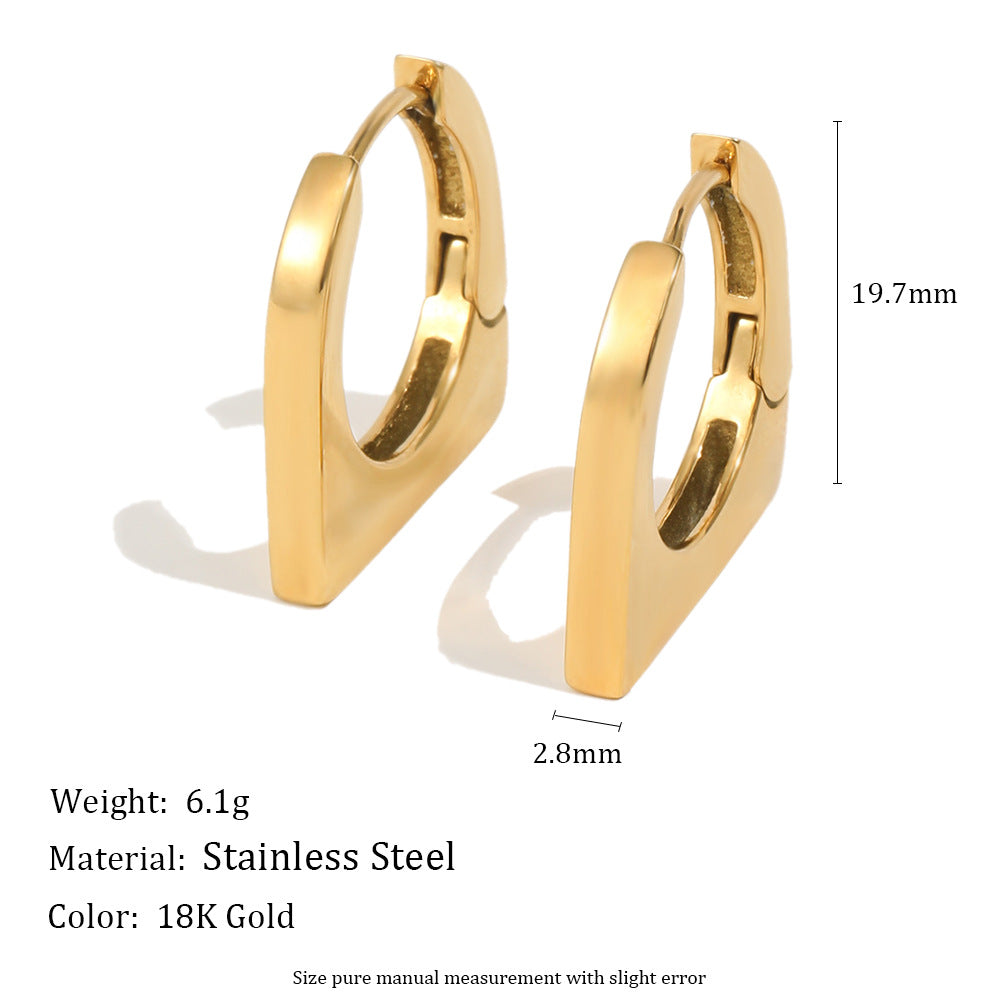 Minimalist Elegant 18K Gold Plated Geometric Rectangle Stainless Steel Hoop Earrings for Women