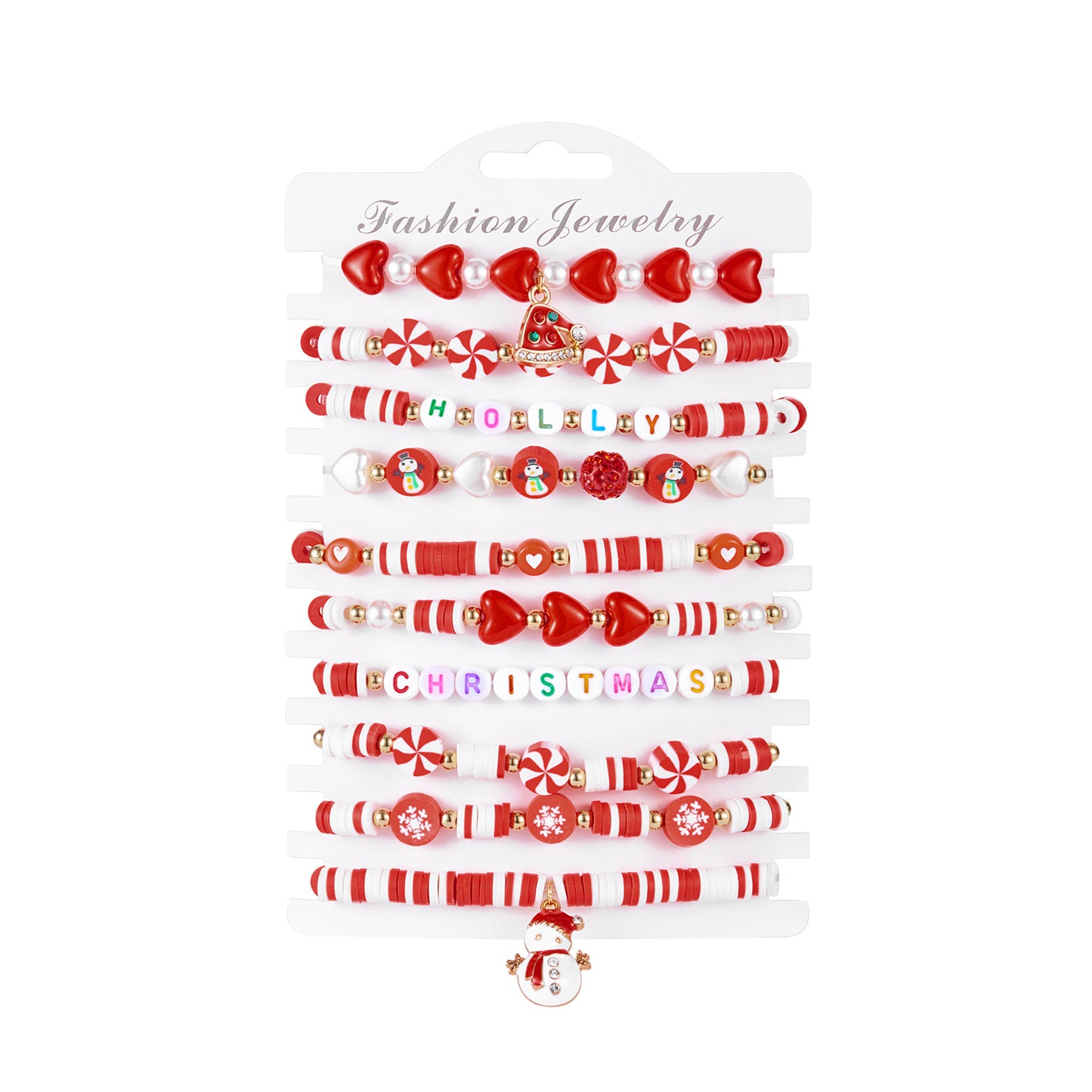 Pulsera de Dijes de Árbol de Navidad y Corazón de Aleación de Zinc Hecha a Mano con Cuentas de Copo de Nieve, Reno y Papá Noel para Mujer