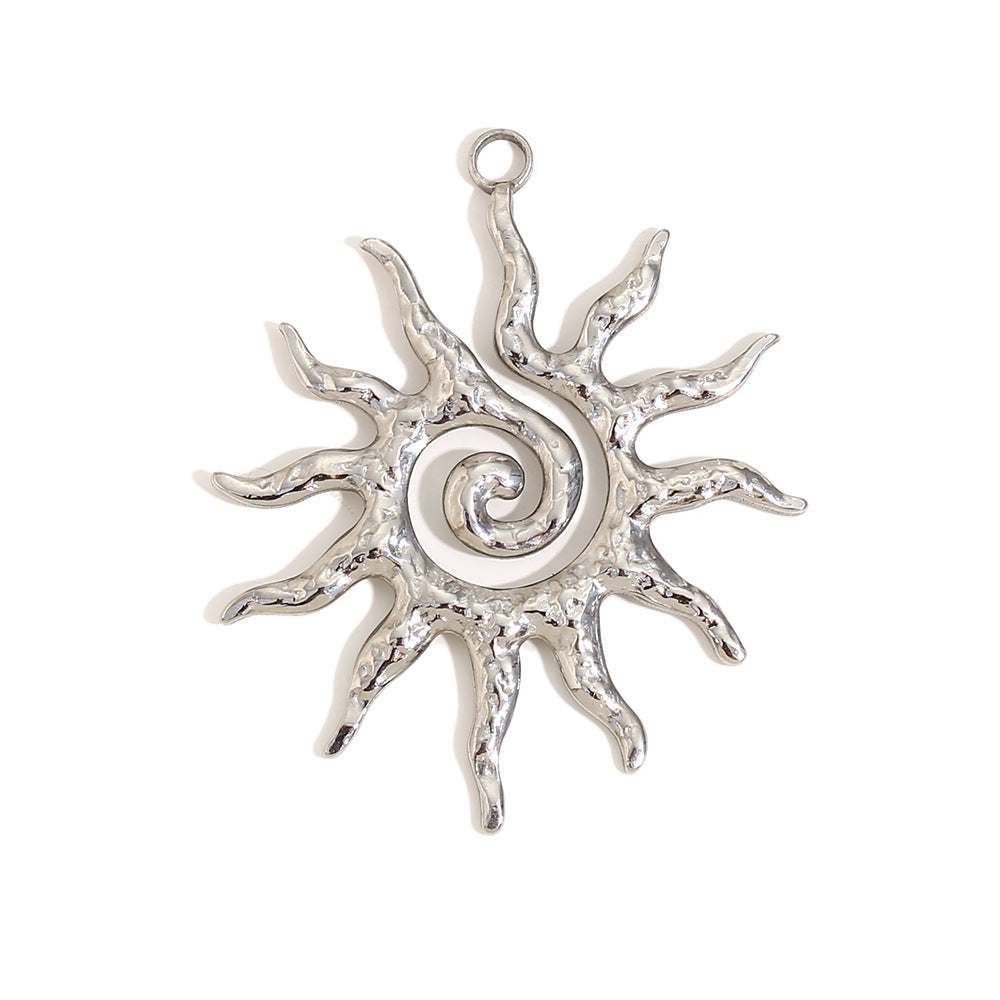 Vintage-Inspired Sun Pendant Necklace in Stainless Steel with 18K Gold Plating for Women