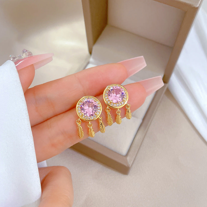 Geometric Stud Earrings for Women with Plated Copper Design, Elegant Long Tassel Drop Earrings, Sweet Style Jewelry