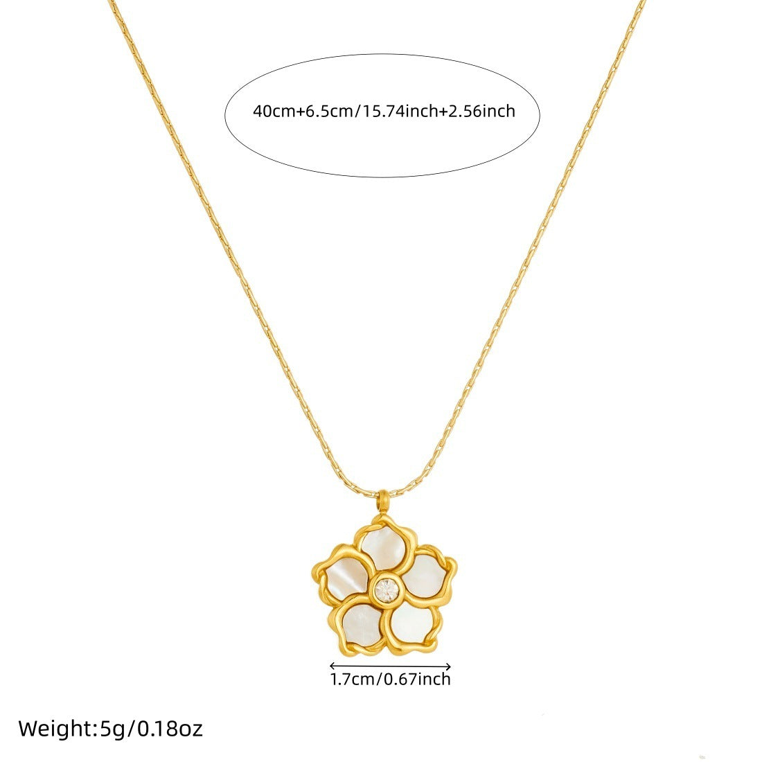 Minimalist Gold Plated Stainless Steel Floral Rhinestone Pendant Necklace for Women