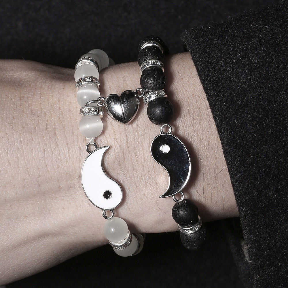Geometric Heart Cat's Eye Agate Bracelet Unisex Magnetic Couple Jewelry