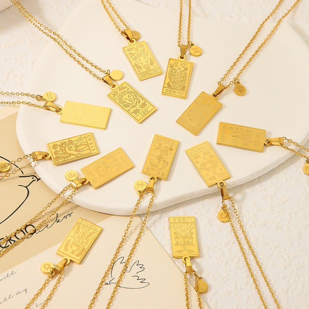 Collana con ciondolo costellazione zodiacale minimalista in acciaio inossidabile placcato oro 18 carati con catena a locket quadrato in acciaio al titanio per donne