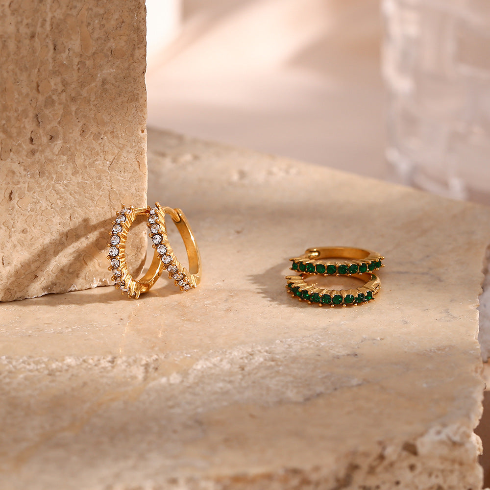 Minimalist Geometric Stainless Steel 18K Gold Plated Mini Huggie Earrings with Micro-Pavé Zirconia