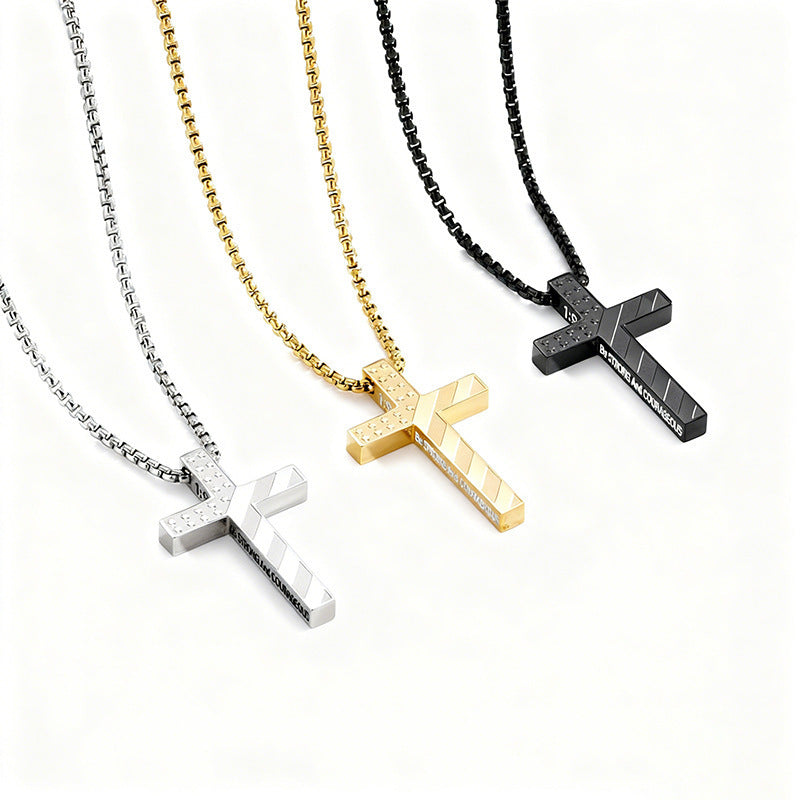 Casual Geometric Cross Stainless Steel Plated Pendant Necklace with Ball Chain for Unisex
