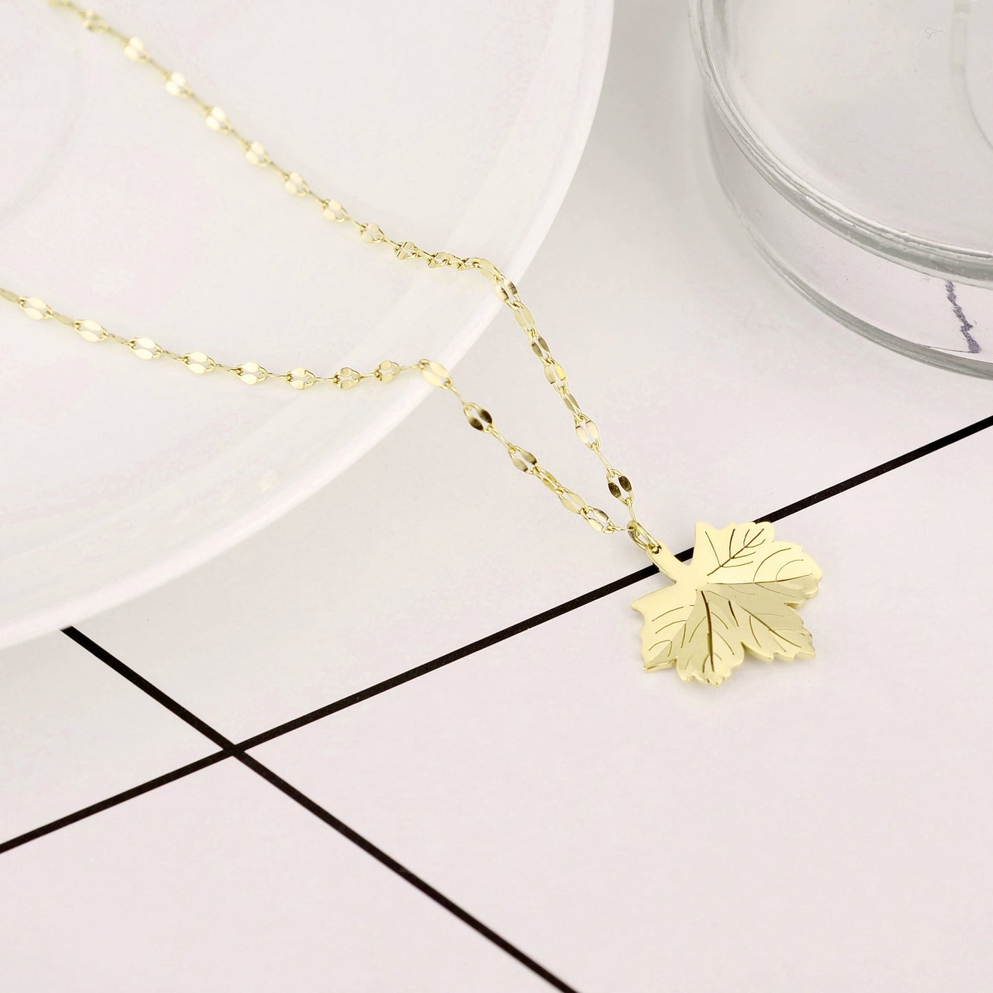 Original Design Irregular Leaf and Abacus Pendant Necklace for Women in Titanium Steel with Plated Finish