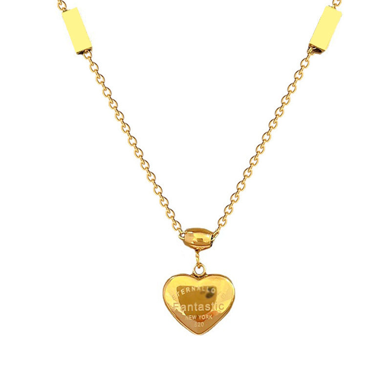Collar minimalista de titanio y acero con colgante de corazón para mujer, cadena chapada en oro con patrón floral