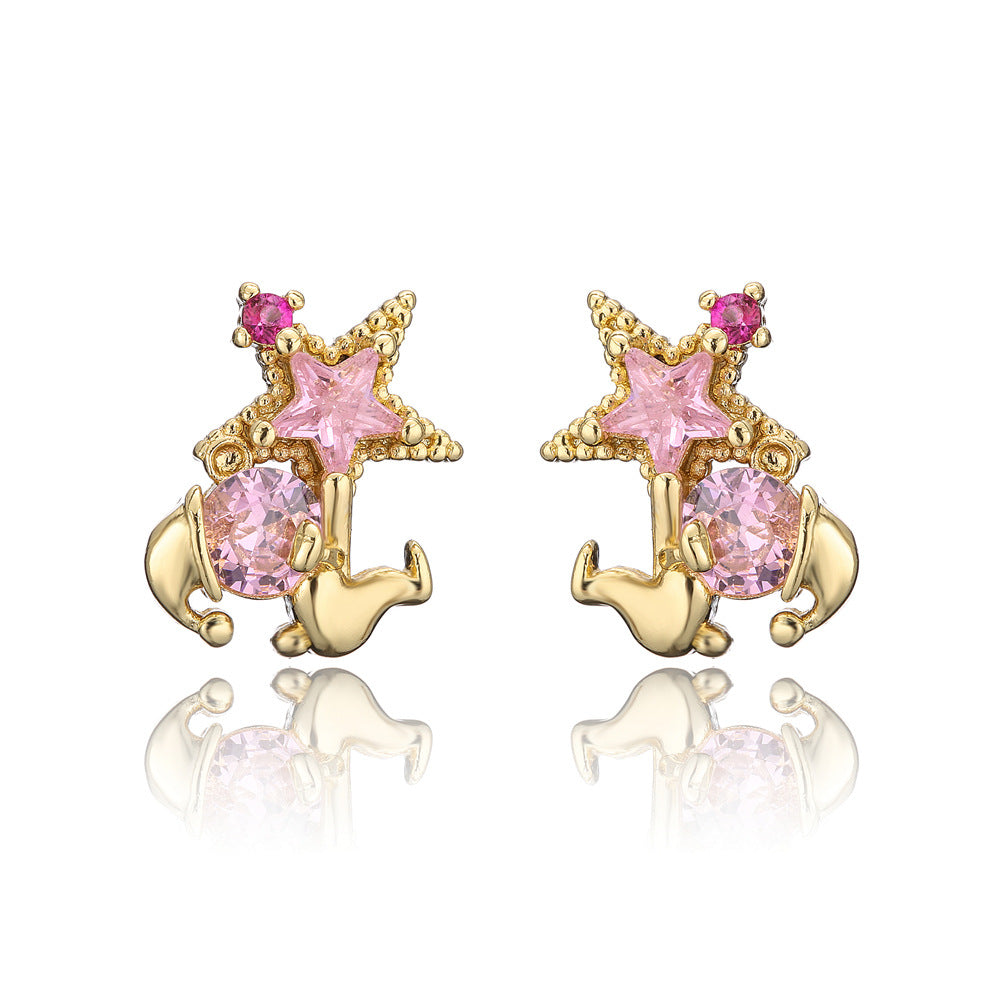 Cute Animal Geometric Brass Earrings Gold Plated with Cubic Zirconia for Women