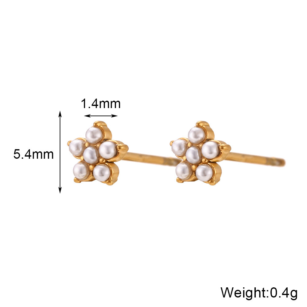 Minimalist Fashion Stainless Steel Plated 18K Gold Mini Micro-Pave Flower Hoop Earrings for Women