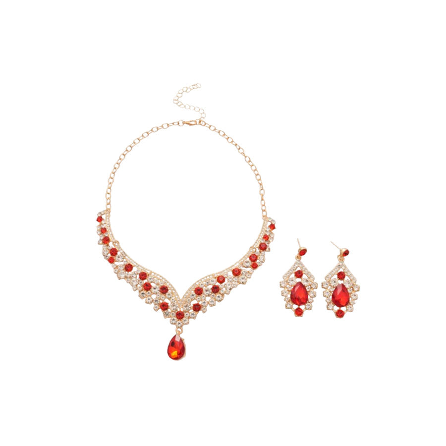 Retro Elegant Palace Style Rhinestone Teardrop Earrings and Clavicle Necklace Set in Alloy for Women