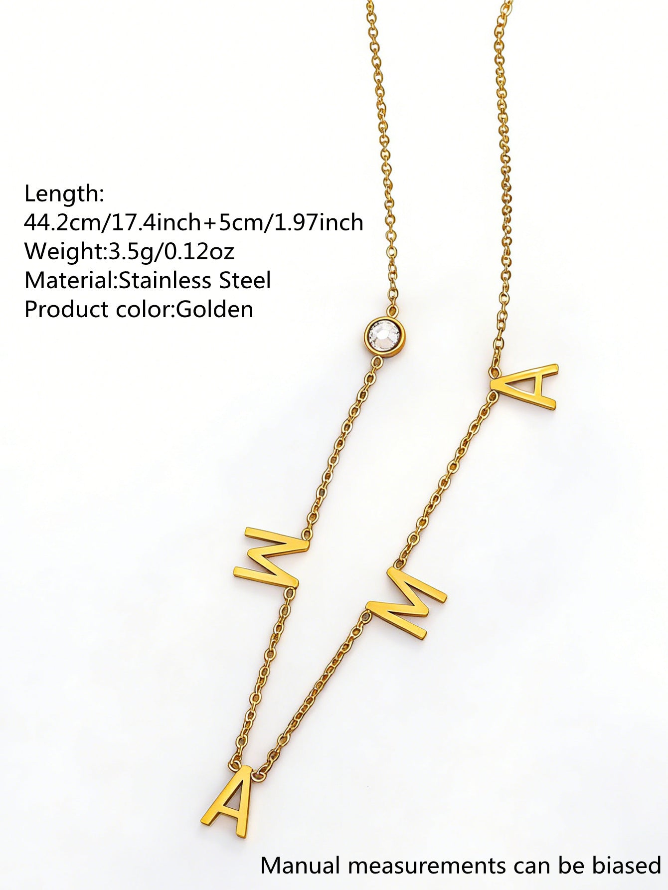 Elegant 18K Gold Plated Stainless Steel Letter Cubic Zirconia Necklace for Women
